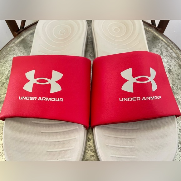 Under Armour Ansa Fixed Slides Flip Flops Mens size 12. Red & Gray. Like New! - Picture 2 of 7
